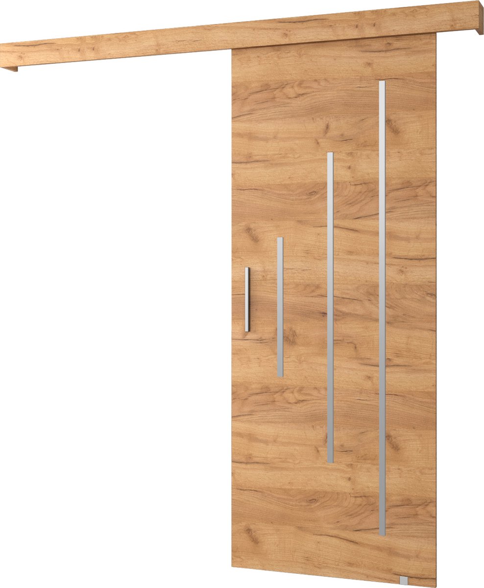 InspireMe - Schuifdeursysteem met rail - 90x204cm - AGRA Y - Gouden Eik + Gouden Eik frame + Zilver Handvat met Soft-Close system