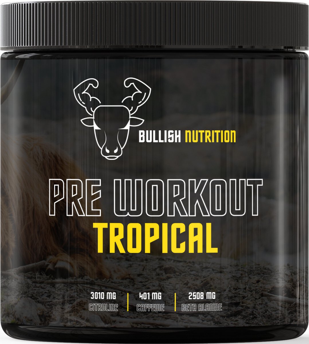 Bullishnutrition - pre workout - tropical - beste samenstelling van Nederland 401 mg cafeïne!!