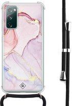 Casimoda® hoesje met koord - Geschikt voor Samsung S20 FE - Marmer roze paars - Afneembaar koord - Siliconen/TPU - Paars