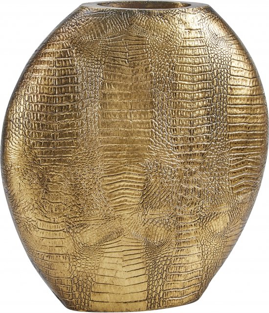 Skeld Light & Living - Crocodile Vase M - Bronze Or - 39 x 11 x 40cm - Grand Vase Rond Croco - Décoration - Animal Print