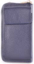 Lederen portemonnee/telefoontasje - donkerblauw - made in Italy