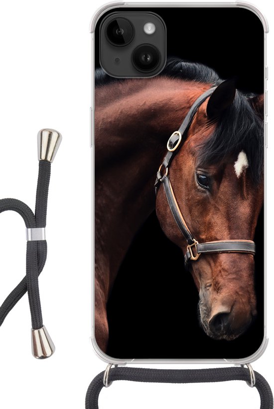 Convient pour Apple Iphone 14 Plus - Coque bandoulière - Cheval - Légère - Licou - Siliconen - Bandoulière - Coque arrière avec cordon - Coque téléphone avec cordon - Coque avec corde