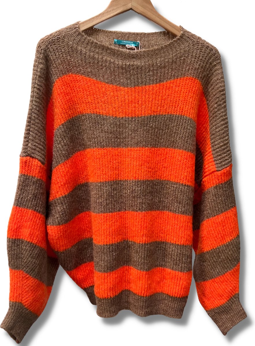 Lundholm Sweater Dames trui oranje bruin gestreept - gebreide truien dames oversized trui dames knitted scandinavische trui dames | Lundholm Linköping collectie
