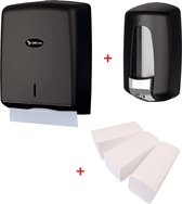 WillieJan handen wassen bundel 7003 - Zwart – Zeepdispenser – Handdoekjes dispenser + 3 bundels handdoekjes