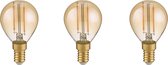 Trio leuchten - LED Lamp - Filament - Set 3 Stuks - E14 Fitting - 2W - Warm Wit - 2700K - Amber - Glas