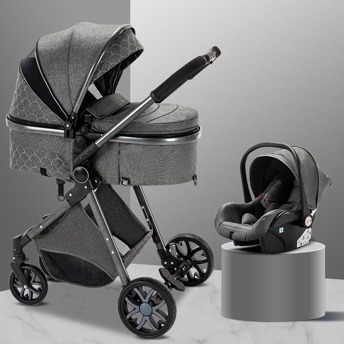 Loft Home Luxe 3-in-1 Kinderwagen - Wandelwagen - Autostoeltje - Buggy - Inklapbaar - Grijs - 0-36 Maanden