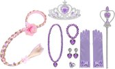 Het Betere Merk - Prinsessen verkleedkleding - Prinses speelgoed - Vlecht - Paarse Handschoenen - Toverstaf - Tiara - Kroon - Speelgoed Meisjes