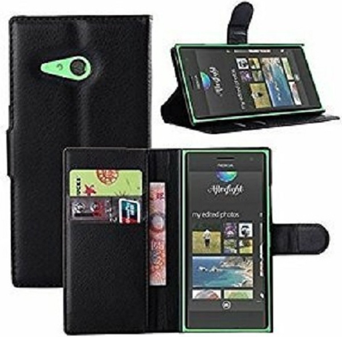 Nokia Lumia 730 735 Hoesje Met Pasjeshouder Bookcase Zwart