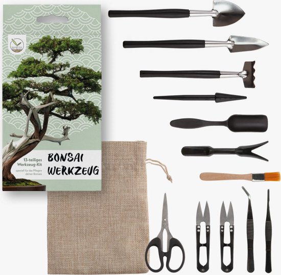 HappySeed premium bonsai tool kit - 13-delige onderhoud set - gereedschap cadeau geven
