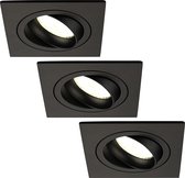 Ledvion Set van 3 LED Inbouwspots Sevilla, Zwart, 5W, 4000K, 92 mm, Dimbaar, Vierkant, Badkamer Inbouwspots, Plafondspots, Inbouwspot Frame
