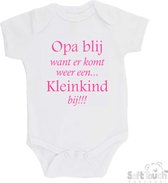 100% katoenen Romper "Opa blij want er komt weer een kleinkind bij!!!" Meisjes Katoen Wit/roze Maat 62/68