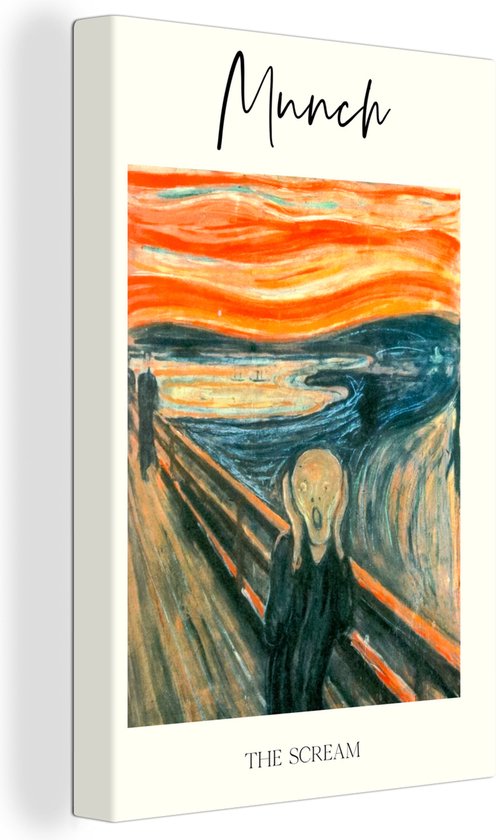 Canvas - Canvas schilderij - De schreeuw - Munch - Steiger - Meer - Blauw - Oranje - Canvasdoek - Wanddecoratie - 80x120 cm