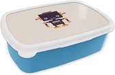 Broodtrommel Blauw - Lunchbox - Brooddoos - Robot - Antenne - Oranje - Beige - Kind - Kids - 18x12x6 cm - Kinderen - Jongen