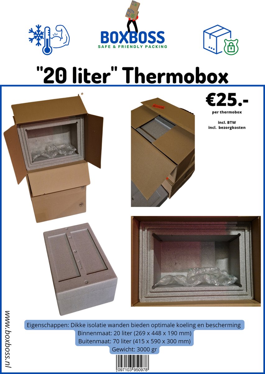 Thermobox - 20 liter - medium - cool - transportdoos - koelzending - isolatiedoos - koelbox - thermisch - super sterk