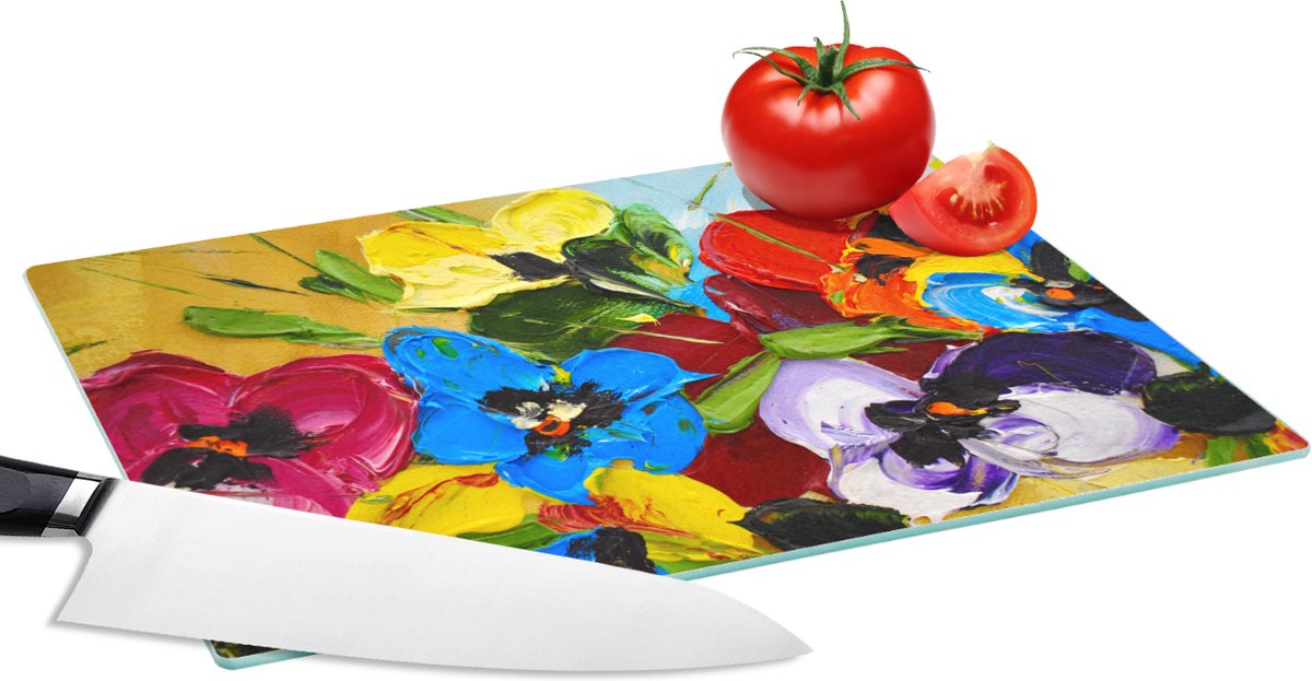 Glazen Snijplank - 28x20 - Olieverf - Schilderij - Bloemen - Snijplanken Glas