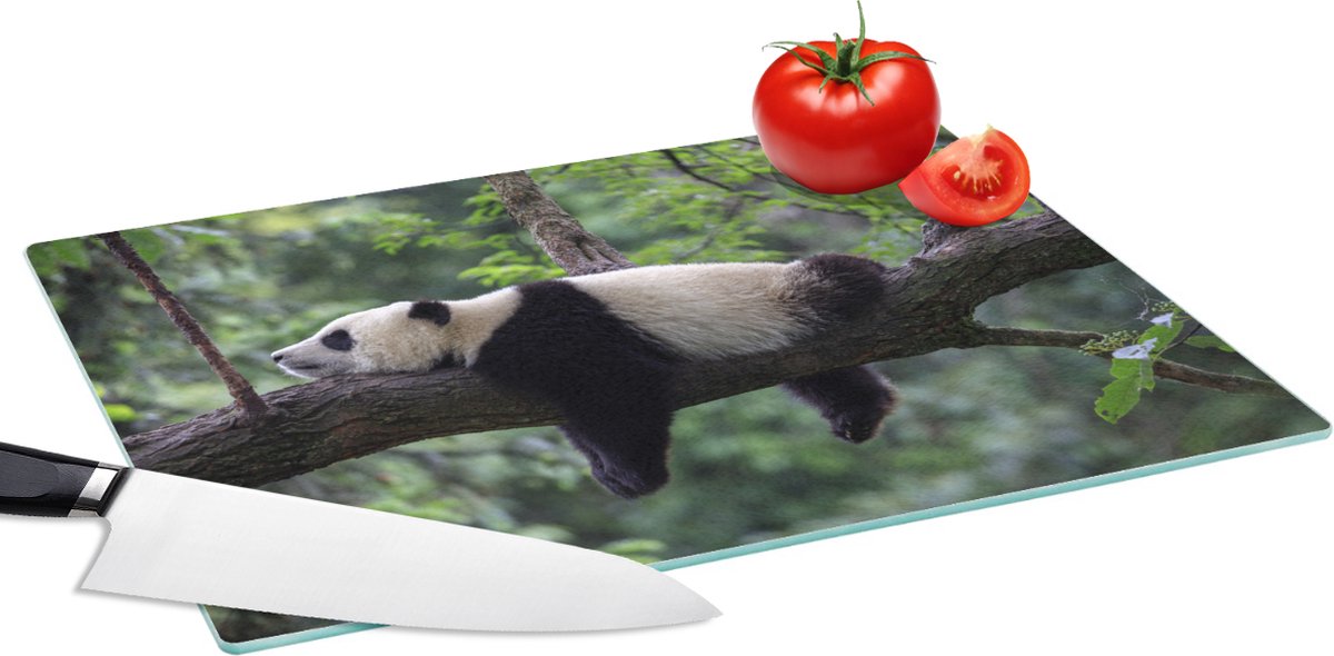 Glazen Snijplank - 39x28 - Panda - Boom - Dieren - Natuur - Snijplanken Glas