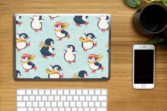 Sticker pour ordinateur portable - 12,3 pouces - Enfants - Pingouin - Patinage - Hiver - Motifs - 30 x 22 cm - Autocollants pour ordinateur portable - Skin pour ordinateur portable - Housse