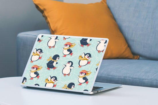 Sticker pour ordinateur portable - 12,3 pouces - Enfants - Pingouin - Patinage - Hiver - Motifs - 30 x 22 cm - Autocollants pour ordinateur portable - Skin pour ordinateur portable - Housse