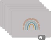 Placemat kinderen - Placemat - Placemats kunststof - Regenboog - Kinderen - Pastel - Stippen - Baby - 45x30 cm - 6 stuks - Hittebestendig - Anti-Slip - Onderlegger - Afneembaar