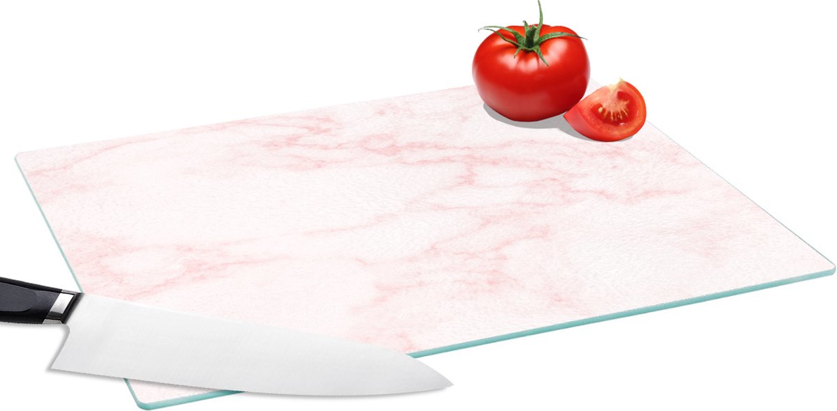 Glazen Snijplank - 39x28 - Marmer - Textuur - Roze - Chic - Snijplanken Glas
