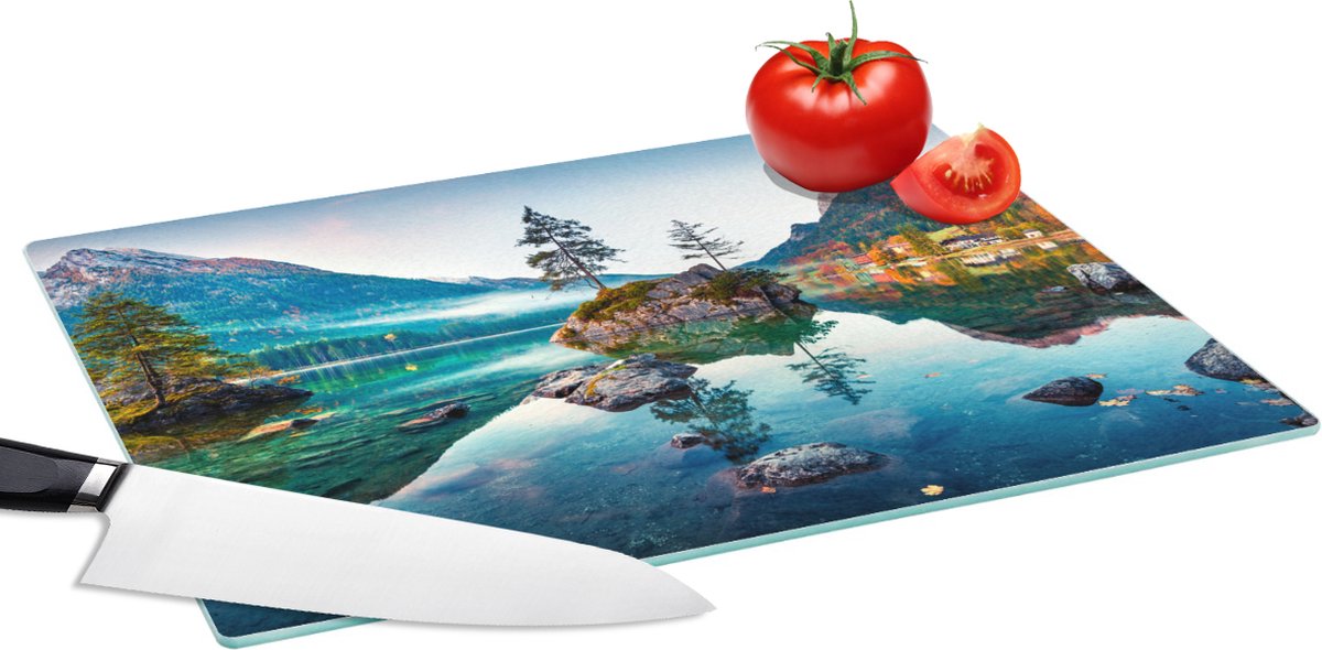 Glazen Snijplank - 39x28 - Bergen - Meer - Bomen - Natuur - Water - Snijplanken Glas