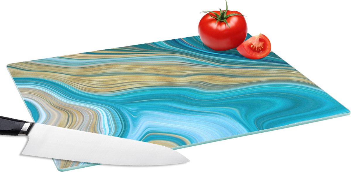 Glazen Snijplank - 39x28 - Marmer - Golven - Goud - Patronen - Snijplanken Glas