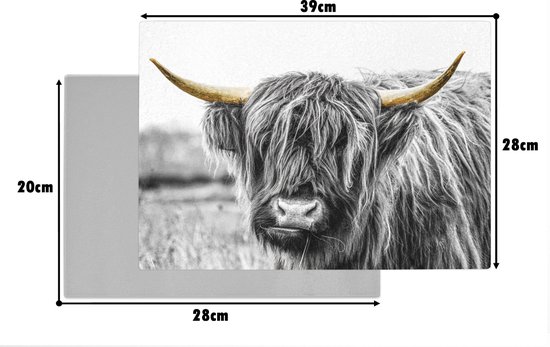 Planche à découper en Verres - 39x28 - Highlander écossais - Vache - Zwart - Or - Planches à découper en Glas