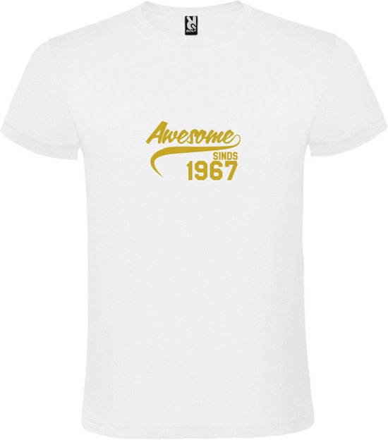 Wit T-Shirt met “Awesome sinds 1967 “ Afbeelding Goud Size S