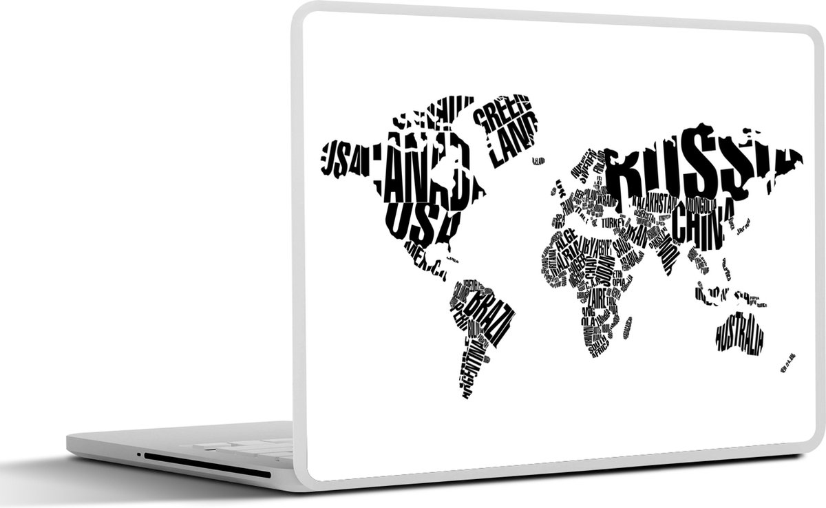 Laptop sticker - 10.1 inch - Wereldkaart - Zwart - Wit - Woorden - Kind - Jongen - Meisje - 25x18cm - Laptopstickers - Laptop skin - Cover