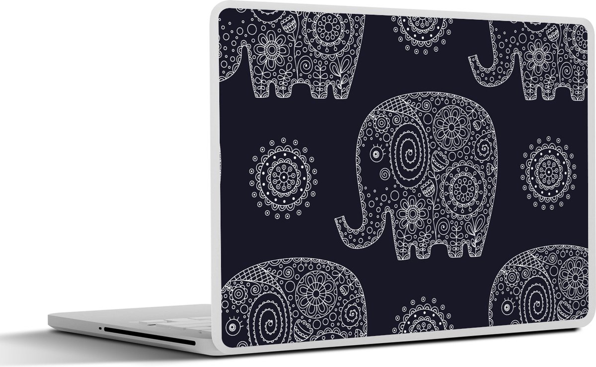 Laptop sticker - 13.3 inch - Patroon - Olifant - Bloemen - 31x22,5cm - Laptopstickers - Laptop skin - Cover