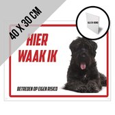 Waakbord/ bord alu di-bond XL | "Hier waak ik" | 40 x 30 cm | Bouvier | Vlaamse Koehond | Roestvrij paneel | Waakhond | Hond | Betreden op eigen risico | Dikte: 3 mm | Aluminium | Metaal | Met hechtingsgaten | 1 stuk