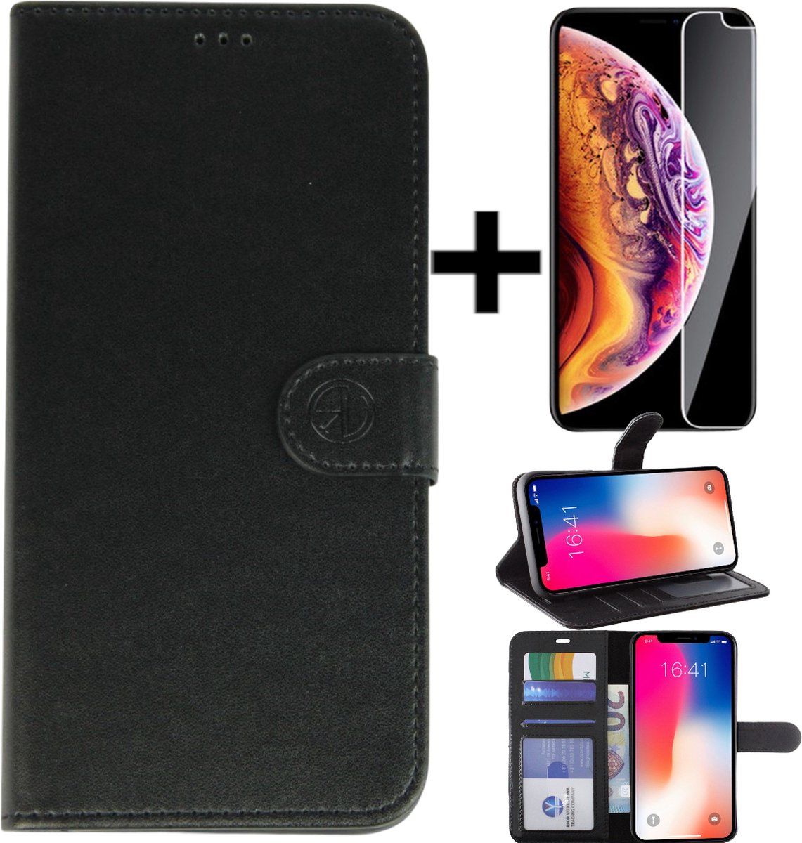 Leren Book Case iphone 5G/5S + gratis protector Zwart