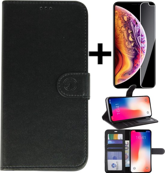 Leren Book Case iphone 5G/5S/5SE (Let op: dit is niet geschikt voor SE 2020 en 2022) + gratis protector Zwart