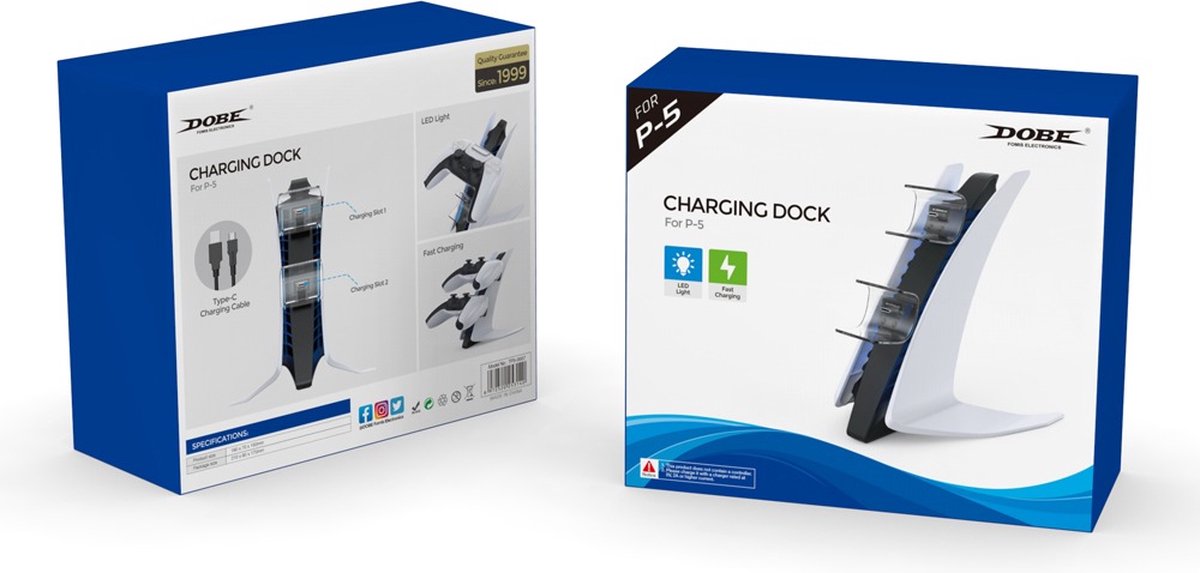 Charging Station voor Playstation 5 controllers | Docking Station| Snellader | Oplaadstation| Charger | LED | Oplader twee PS5 Dual Controllers | Cadeau