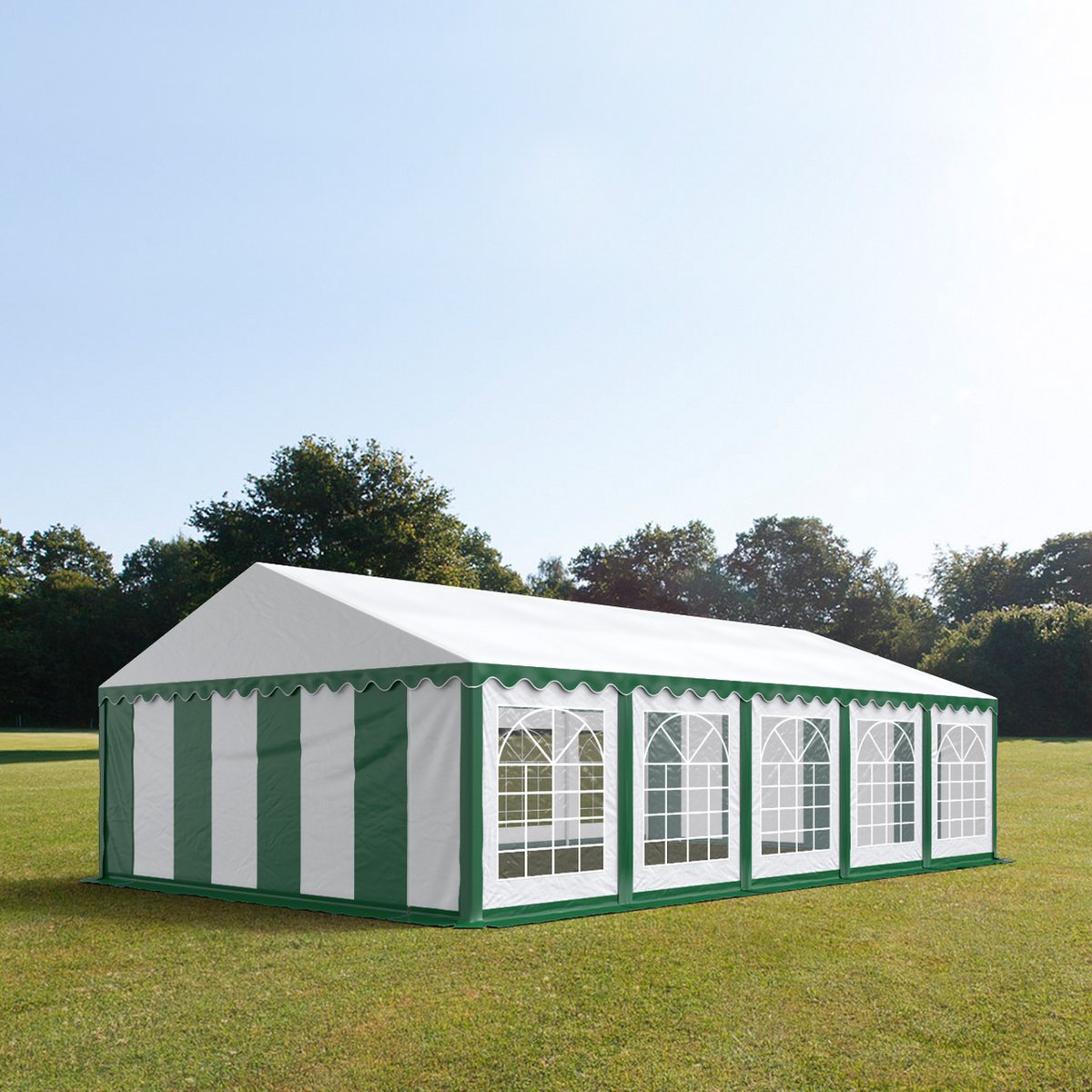 Partytent feesttent 5x10 m tuinpaviljoen -tent PVC 700 N in groen-wit waterdicht