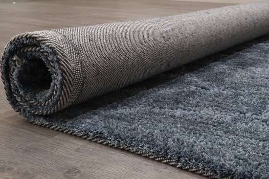 Vercai Rugs Jay Collectie - Hoogpolig Vloerkleed - Microfiber Tapijt voor Woonkamer - Microfiber Polyester - Blauw - 155x220 cm