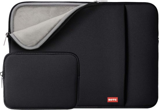 BOTC Laptophoes 15.6 inch/16 inch - 2-delige Extra Vak - Laptop Sleeve met Etui - Laptophoes/ Sleeve - Zwart - BOTC