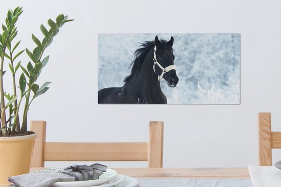 Toile Peinture Cheval - Neige - Hiver - 40x20 cm - Décoration murale