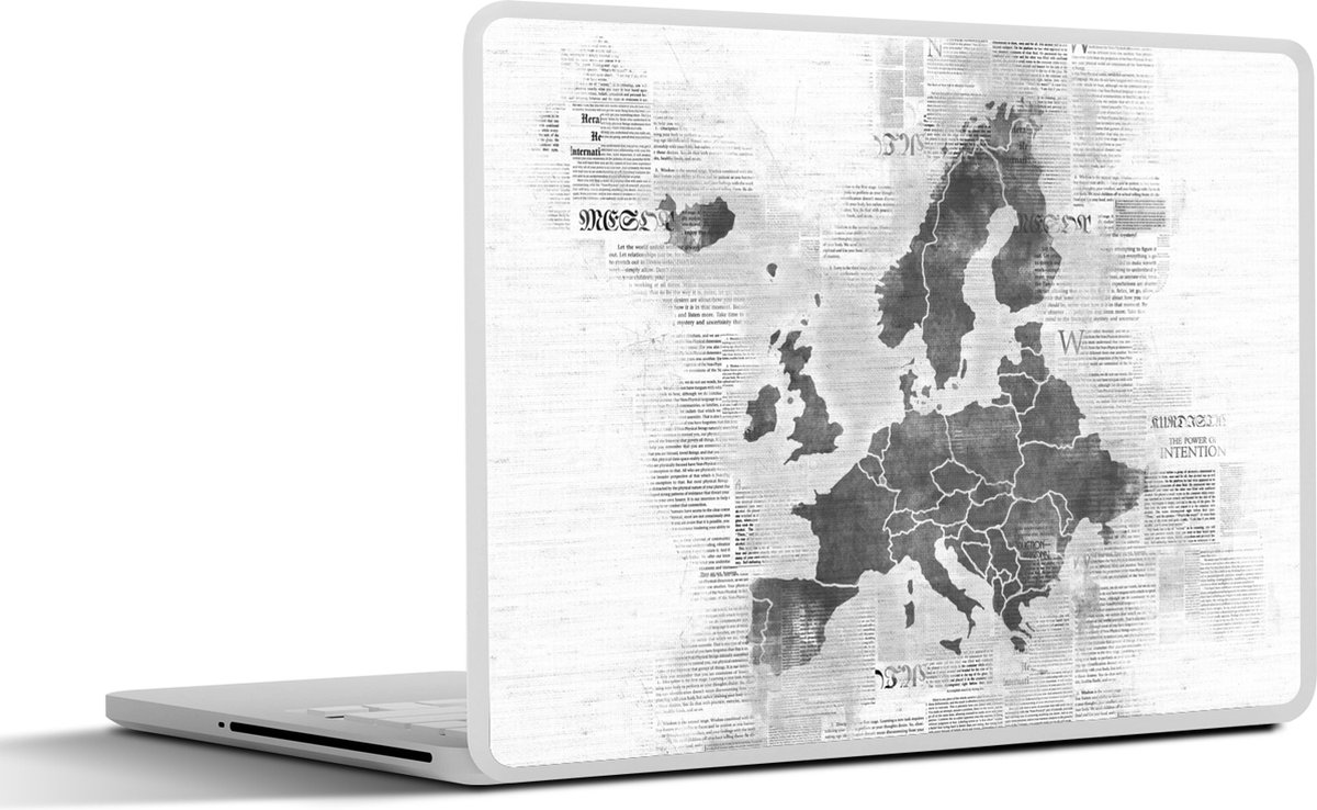Laptop sticker - 12.3 inch - Europakaart op krantenpapier - zwart wit - 30x22cm - Laptopstickers - Laptop skin - Cover