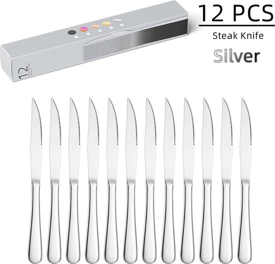 Steakmessen set 12 delig Zilver bol