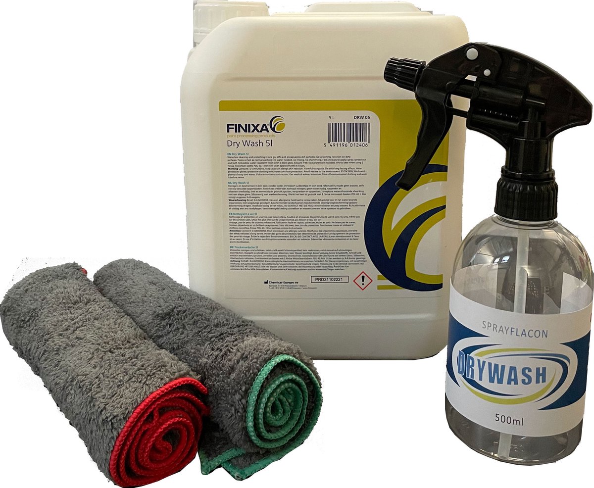 Finixa Dry Wash -Drywash combi pack - Finixa - wassen zonder water - met 2 Drywash extra soft microvezeldoeken en sprayflacon