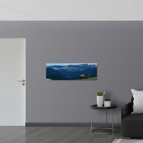 WallClassics - Poster (Matte) - Cerf broutant sur la plus haute Berg de Berggebied - 120x40 cm Photo sur Papier Poster d'aspect Mat