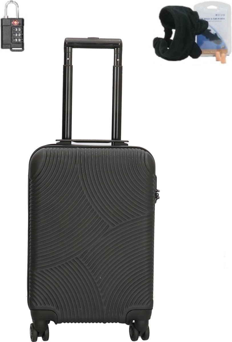 Handbagage Koffer 55x35x25 + Tsa Slot & Slaapmasker Zwart