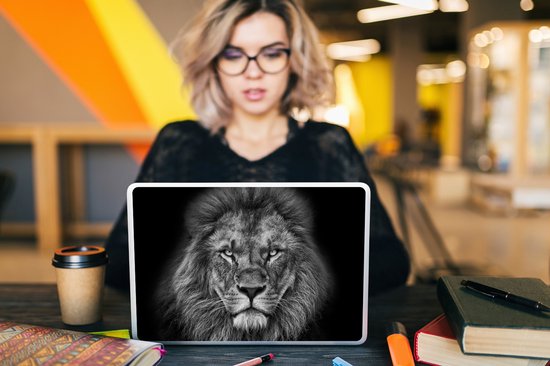 Autocollant pour ordinateur portable - 12,3 pouces - Animaux - Lion - Zwart - Wit - Portrait - 30x22cm - Autocollants pour ordinateur portable - Peau pour ordinateur portable - Couverture