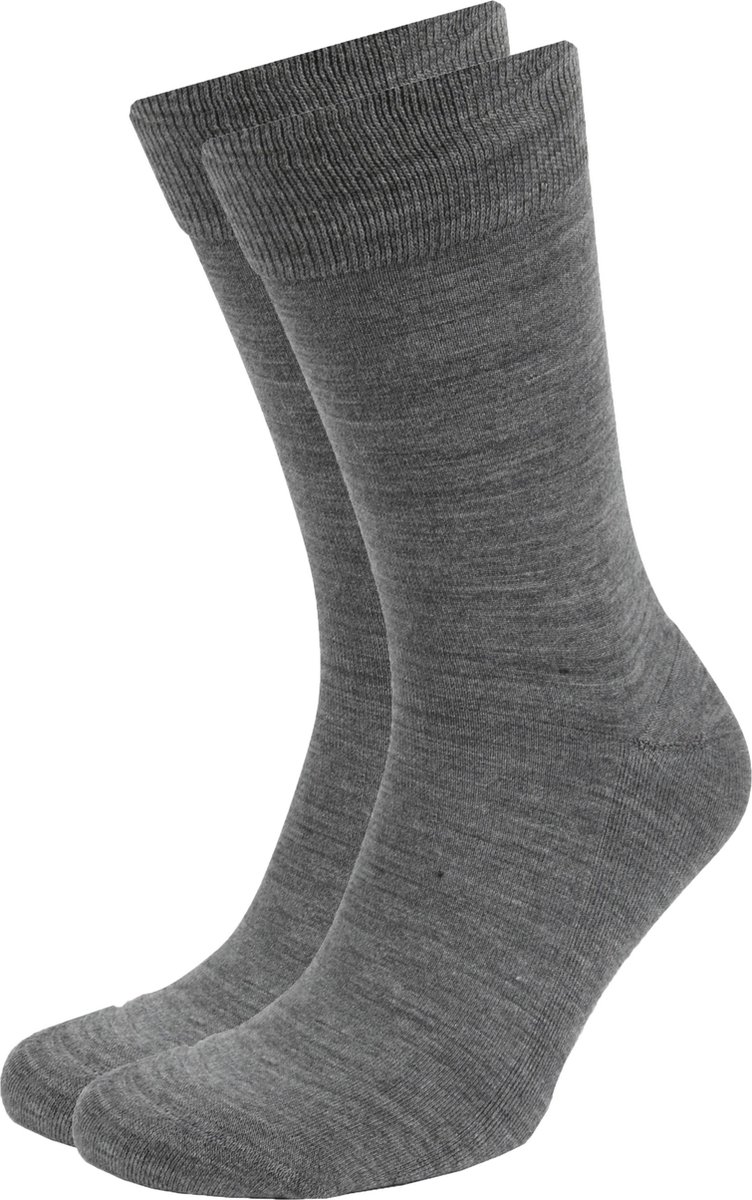 Suitable Merino Sokken Grijs 2-Pack - Dames en Heren - Maat 43-46 - Set van 2 Paar - Temperatuur regulerend - Thermosokken met badstof voetbed - Halfhoge sokken