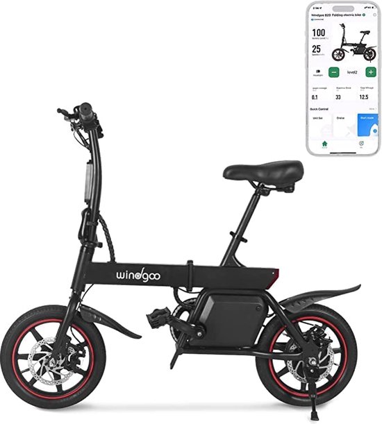 Windgoo B20 V3 - Elektrische vouwfiets - E Bike - 250W 7.8Ah Batterij - APP IOS Android - 14 Inch - 25 KM/H - Zwart