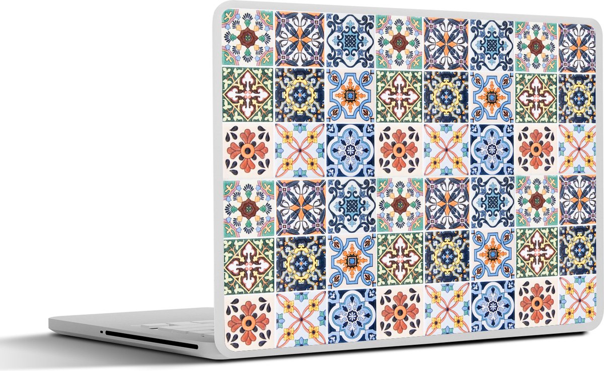 Laptop sticker - 11.6 inch - Design - Bloemen - Oranje - Blauw - Abstract - 30x21cm - Laptopstickers - Laptop skin - Cover
