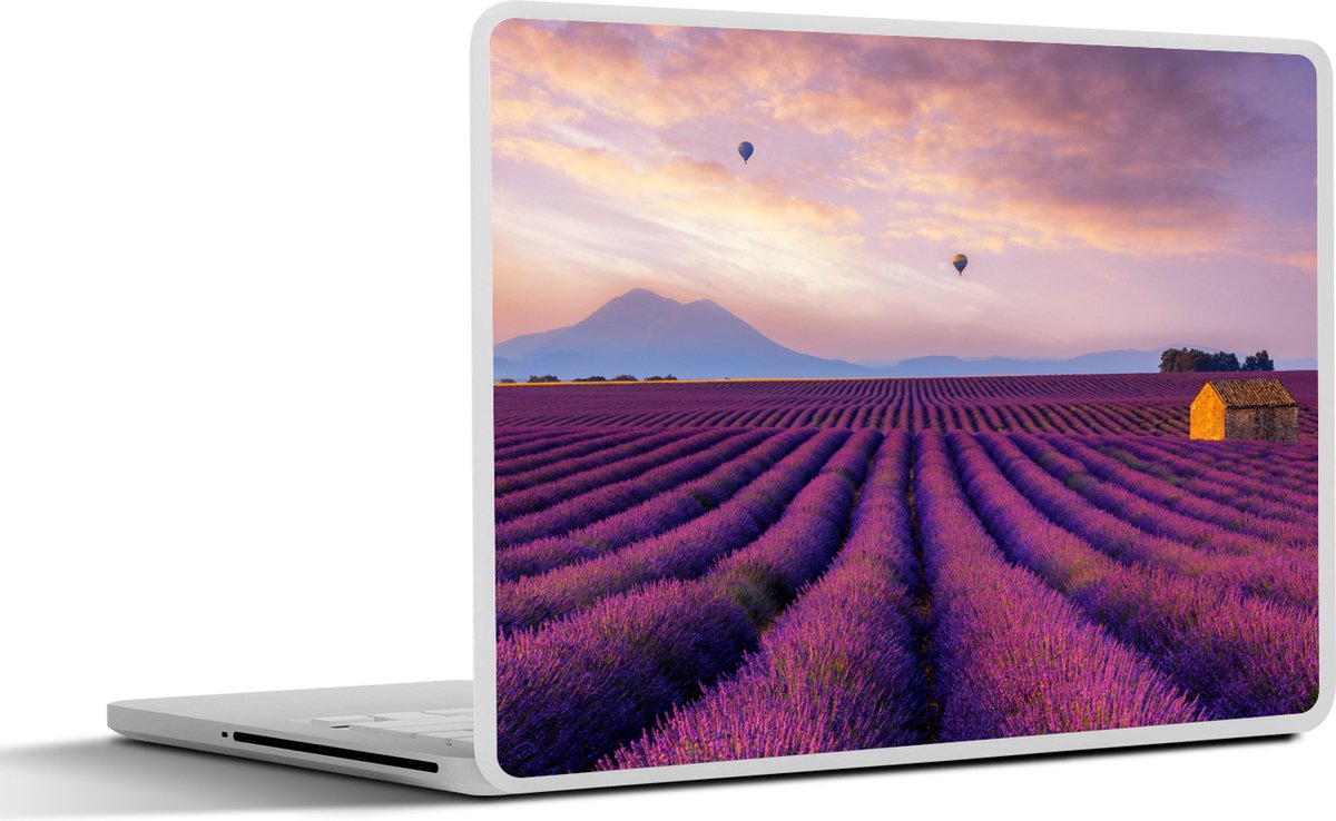 Laptop sticker - 14 inch - Lavendel - Luchtballon - Berg - Paars - 32x5x23x5cm - Laptopstickers - Laptop skin - Cover