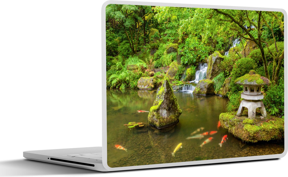 Laptop sticker - 11.6 inch - Waterval - Koi - Japanse lantaarn - Mos - Water - 30x21cm - Laptopstickers - Laptop skin - Cover