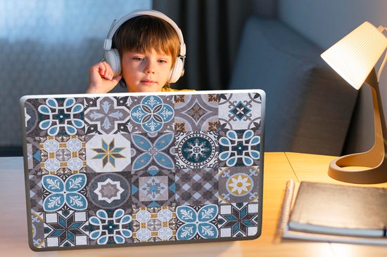 Autocollant pour ordinateur portable - 17,3 pouces - Fleurs - Motifs - Blauw - Marron - 40x30cm - Autocollants pour ordinateur portable - Skin pour ordinateur portable - Couverture